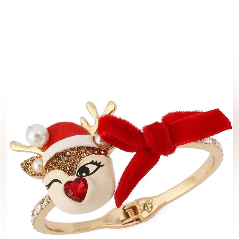 BETSEY JOHNSON WINKING REINDEER HINGE BANGLE BRACELET - NWT